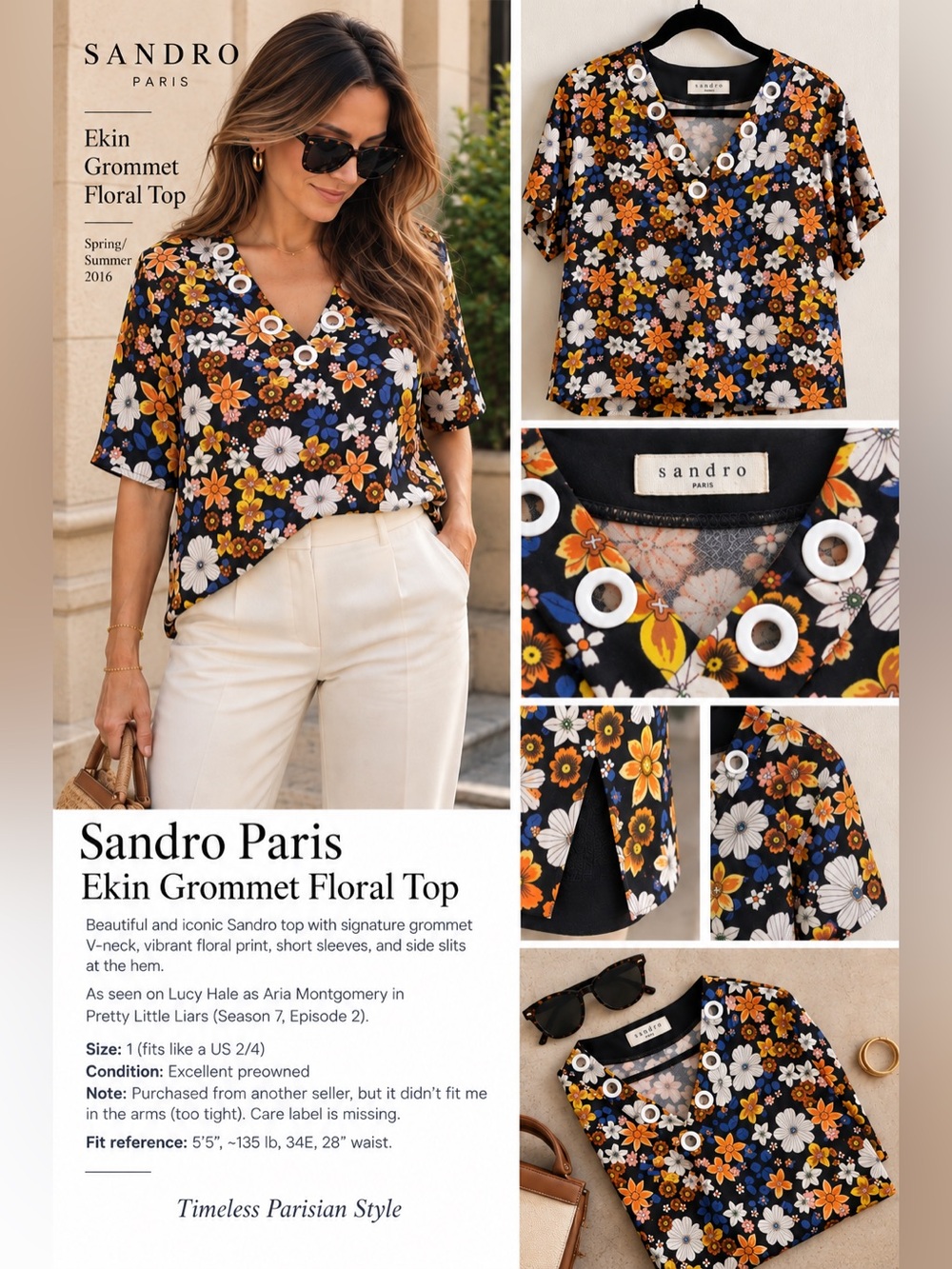 Sandro Paris Ekin Grommet Floral Top – Size 1